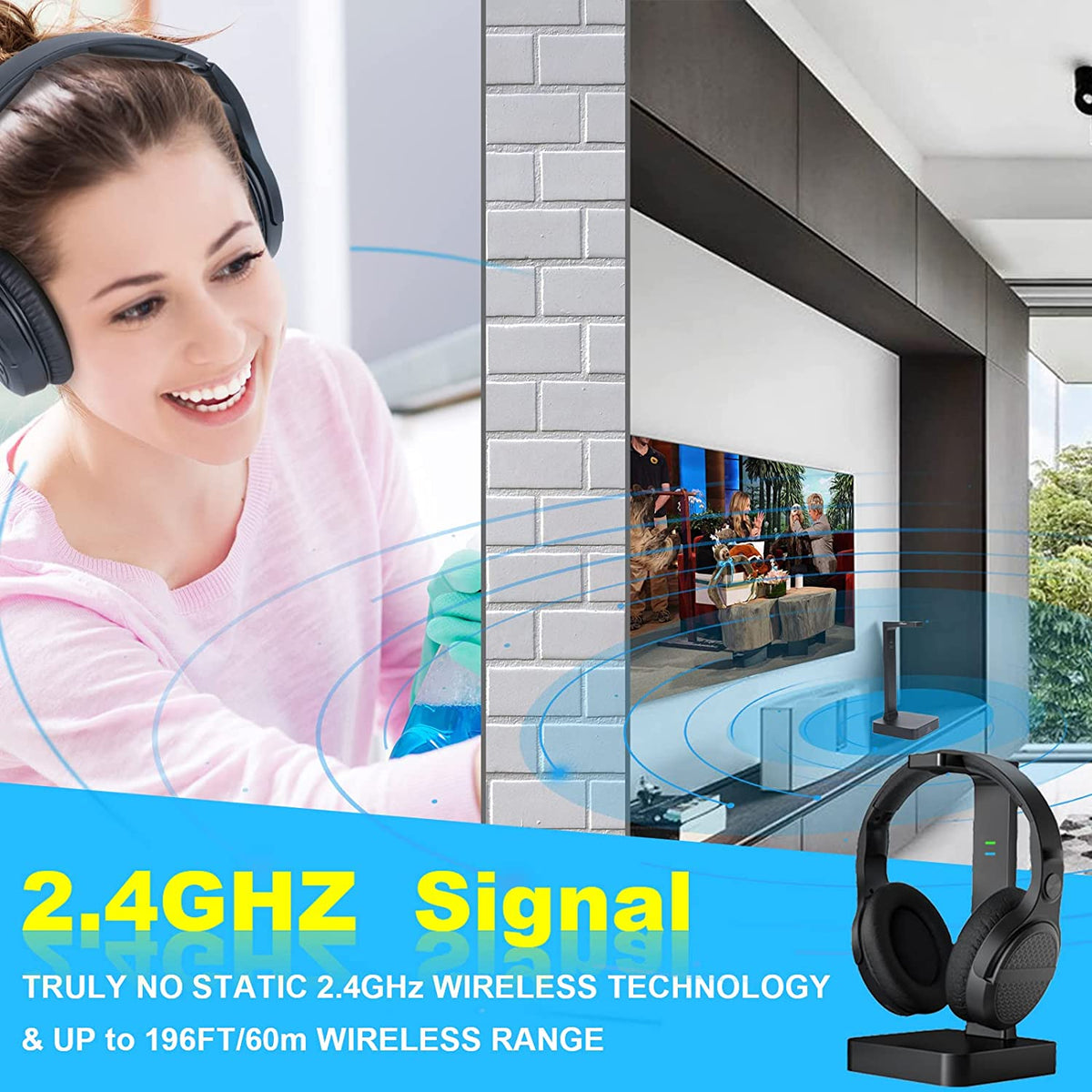As60 Wireless Headphones for TV Watching with Digital Optical RCA 2.4G