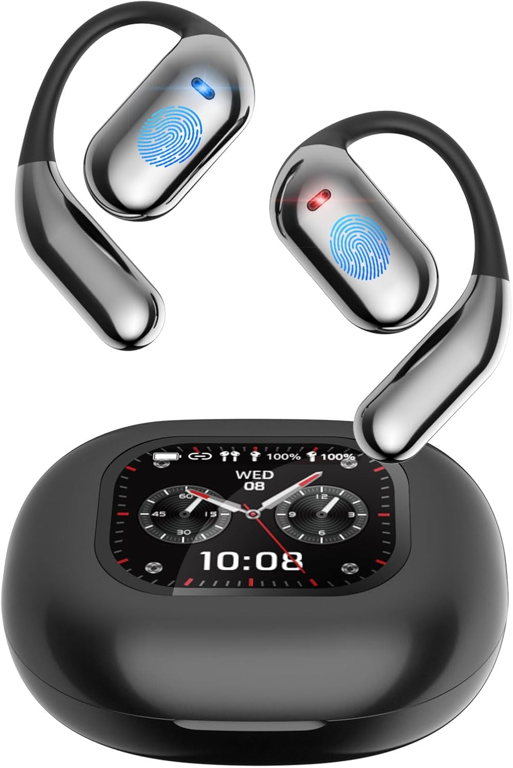 ANSTEN KI Übersetzer kopfhörer, Open Ear Kopfhörer Bluetooth 5.4, 4-in-1 Translator Earbuds mit OWS LCD-Touchscreen, Unterstützt 144 Sprachen und Akzente, Geeignet für Reise, Geschäfts, Studien