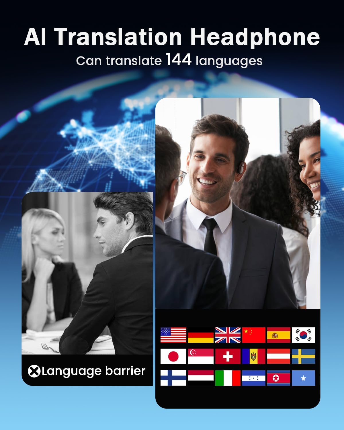 ANSTEN KI Übersetzer kopfhörer, Open Ear Kopfhörer Bluetooth 5.4, 4-in-1 Translator Earbuds mit OWS LCD-Touchscreen, Unterstützt 144 Sprachen und Akzente, Geeignet für Reise, Geschäfts, Studien