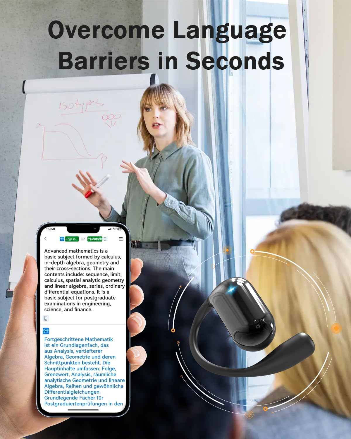 ANSTEN Auriculares Traductor en Tiempo Real, Auriculares Traductor Instantaneo de Voz con Traducción a 134 Idiomas, Audifonos Traductores de Idiomas para Viajar y Aprender