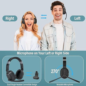 MONODEAL Trucker Bluetooth Headset, Bluetooth Headset with Microphone Noise Canceling(ENC) Dual Mic & Mute Button, 3 EQ Music Modes, Single and Dual Ear Wireless Headphones for Office Home Work