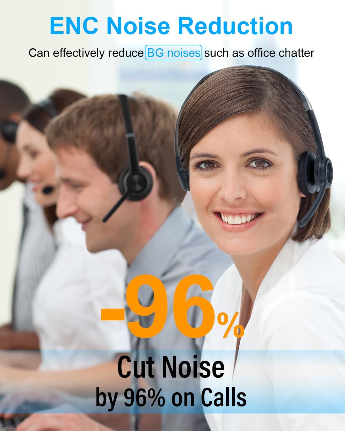 【𝟐𝟎𝟐4 𝐔𝐩𝐠𝐫𝐚𝐝𝐞𝐝】 Trucker Bluetooth Headset, Wireless Headset with Microphone ENC Noise Cancelling & Mute Button, 30H Talk Time, Bluetooth 5.2 Headphones for Work, Office, Call Center