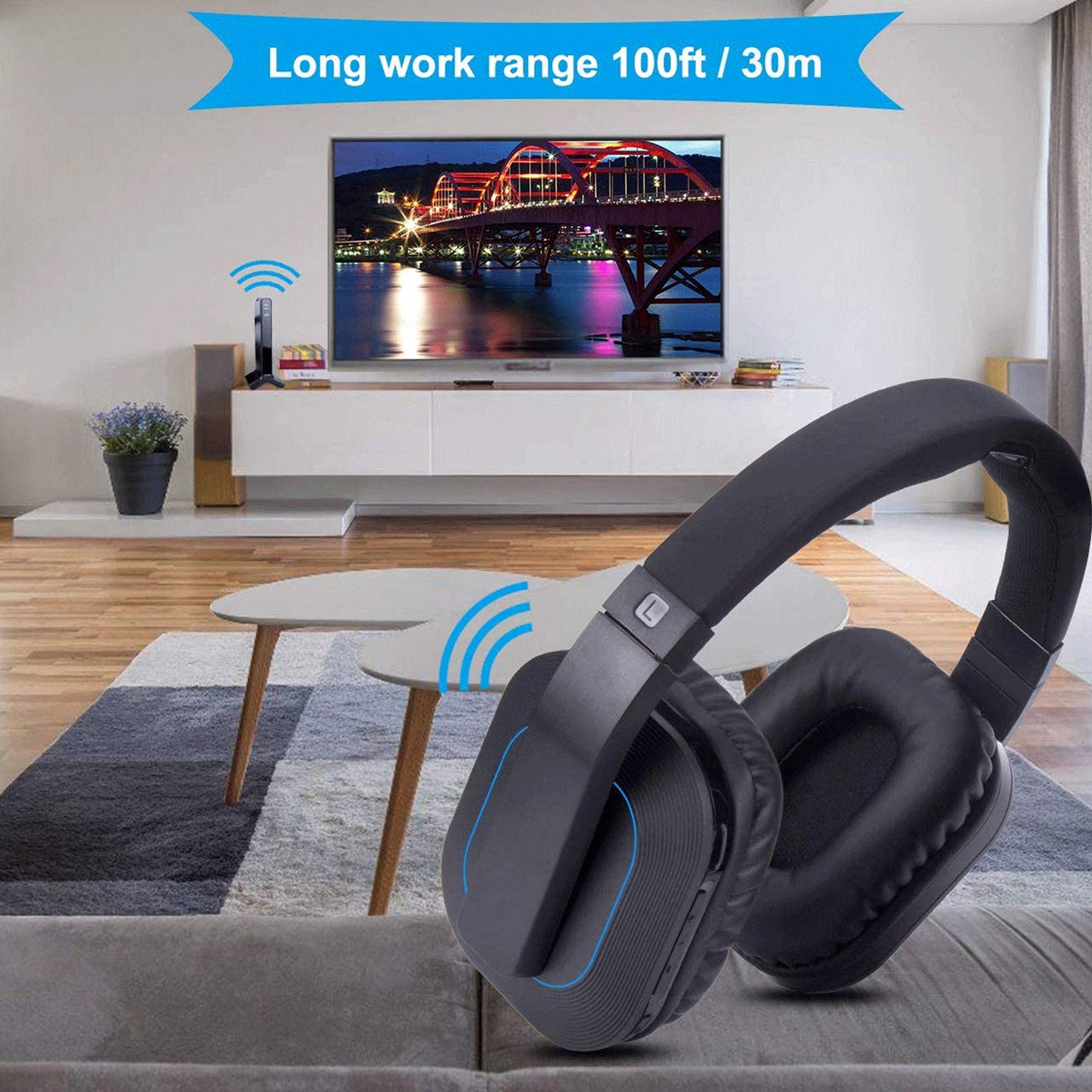 AS-D1 Wireless Headphones for Smart TV Watching with Transmitter Charging Dock, Digital Optical System, High Volume Headset Ideal for Seniors/Hearing Impaired, 100 Foot Wireless Range No Audio Delay