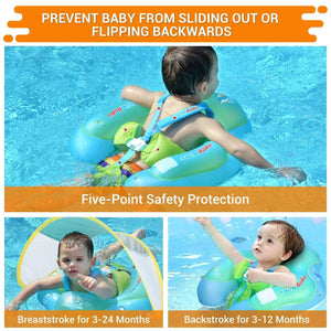 Baby Swimming Float Inflatable Baby Pool Float Ring Newest with Sun Protection Canopy,add Tail no flip Over for Age of 6-36Months