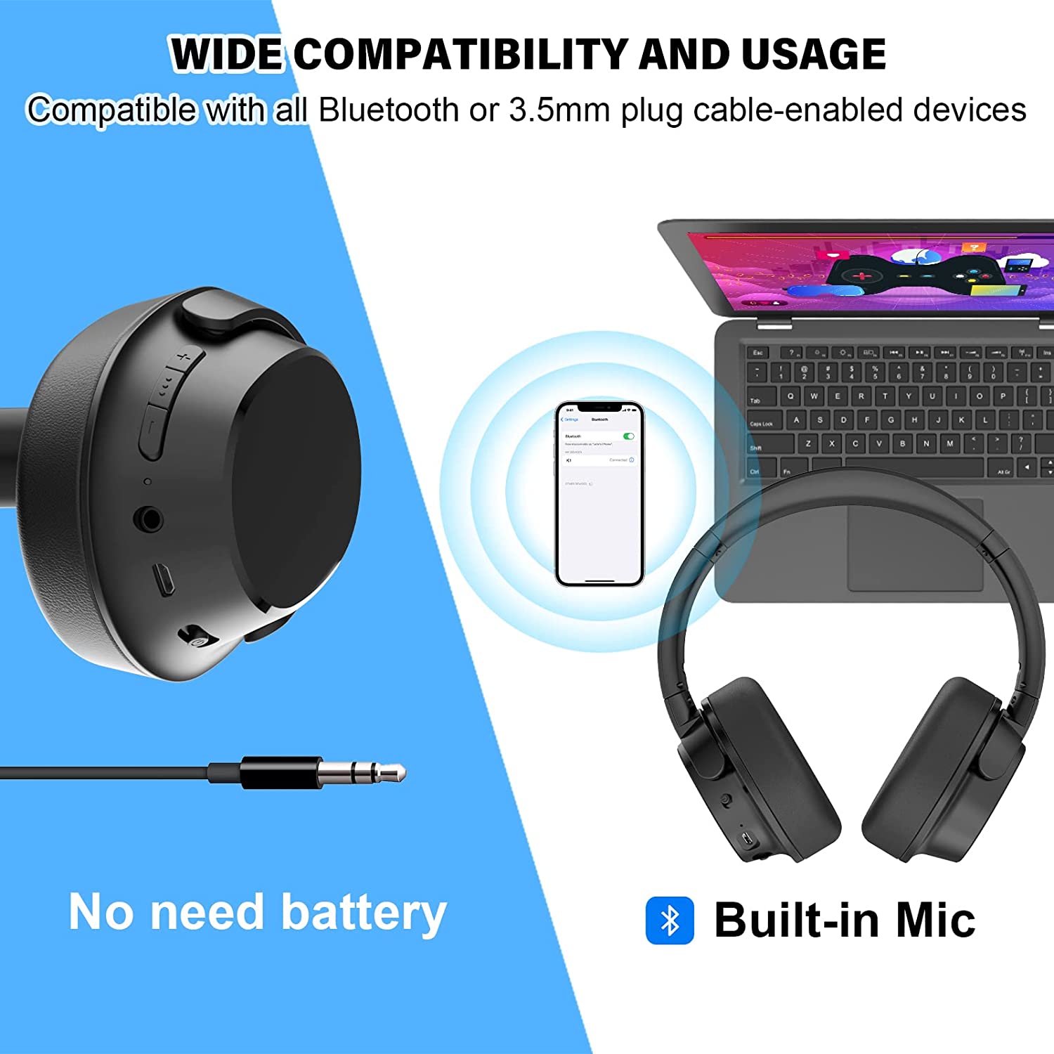 Wireless Headphones for TV Watching with Bluetooth 5.1 Transmitter Charging Dock (Digital Optical AUX RCA), ANSTEN Over Ear Headset for Seniors, No Audio Delay, 28 Hrs Audio Playtime