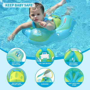 Baby Swimming Float Inflatable Baby Pool Float Ring Newest with Sun Protection Canopy,add Tail no flip Over for Age of 6-36Months