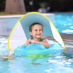 Baby Swimming Float Inflatable Baby Pool Float Ring Newest with Sun Protection Canopy,add Tail no flip Over for Age of 6-36Months