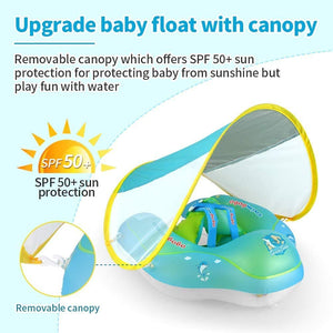 Baby Swimming Float Inflatable Baby Pool Float Ring Newest with Sun Protection Canopy,add Tail no flip Over for Age of 6-36Months